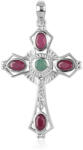  Ezüst Kereszt Medál Brazil Smaragddal és Mozambiquei Rubinnal - 42mm
