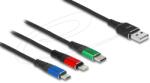 Delock Cablu de date Delock 3-in-1 90156, USB-A male - Lightning + Micro USB + USB-C, 2 m, Black (90156)
