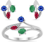 Ezüst Szett Madagaszkári Rubinnal és Brazil Smaragddal ( Fülbevaló+Gyűrű ), Y62134/59