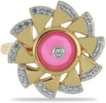  Arannyal Bevont Ezüst Gyűrű - Pink Opál, Fehér Topáz