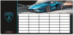  Lamborghini, autós órarend, 23x11 cm, kétoldalas, fekete-szürke-kék