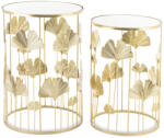 Art-Pol Gatsby design kerek fém 2db-os konzolasztal szett ginkgo biloba levelekkel üveg lappal 55x38x38-50x33x33cm (140324) - pepita