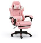 PRO-X GOBORELAX Gamer szék lábtartóval, masszázsfunkció - fehér-rózsaszín (BM028)