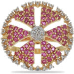  Arannyal Bevont Ezüst Gyűrű - Madagaszkári Rubin és Fehér Topáz - 1.62 ct