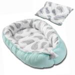 Kidizi Cosulet bebelus pentru dormit Kidizi Baby Nest + pernuta plagiocefalie Kidizi Mint Feathers (100357+102412)