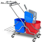  Takarítókocsi fém vázas 2x25 L vödrös + prés + szemeteskosár tartó