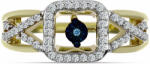  Arannyal Bevont Ezüst Gyűrű Kék Táncoló Gyémánttal és Fehér Topázzal, Y61224/54