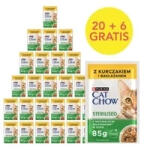 Cat Chow CAT CHOW Sterilizált macskaeledel csirkével és padlizsánnal szószban 85g - 20 MÉRET + 6 INGYENES ! ! !