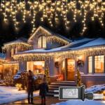 alloet 600 LED-es Karácsonyi Jégcsap Fényfüzér, Izzósor, 30 M-Melegfehér