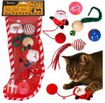 Purlov Macskajáték készlet, 6 db labda-rugó-pompon, karácsonyi zokniban (00026380)