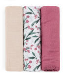Petite&Mars PETITE&MARS Bambusz muszlin 3 részes pelenka szett Moussy Pink Meadow 68 x 68 cm