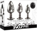 EVOLVED Black Gem - set de dopuri anale metalice, cu piatră neagră (argintiu)