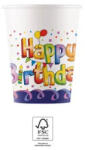 Procos Multicolor Happy Birthday papír pohár 8 db-os 200 ml FSC (PNN93502)