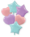 Procos Pastel Blue Pink Lilac szív, csillag fólia lufi 6 db-os szett 46 cm (PNN94824)
