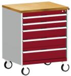 bott Cubio mobil fiókos szekrény, 99 x 80 x 65 cm, 5 fiókos, multiplex, szürke-piros