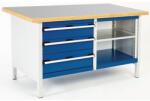 bott Cubio Tároló műhelyasztal, 84 x 150 x 75 cm, 3 fiók, nyitott tér polccal, linóleum, szürke-kék