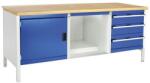 bott Műhelyasztal Bott Cubio Tároló, 84 x 200 x 75 cm, 1 szekrény, 3 fiók, polc, multiplex, szürke-kék