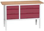bott Verso műhelyasztal, állítható magasságú, 83-93 x 150 x 60 cm, multiplex, 3 fiókos, szürke-piros