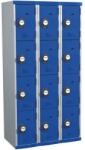 Acial hegesztett öltözőszekrény, 3 oszlopban 12 rekesszel, 300 mm, számkódos zárral, szürke/kék