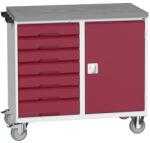 bott Karbantartó fiókos kocsi Bott Verso, 98 x 105 x 60 cm, 7 fiókos, szekrény, linóleum, szürke-piros
