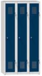Polak Fém szekrény, 3 ajtós, lábazaton, 900 x 500 x 1500 mm, szürke-sötétkék