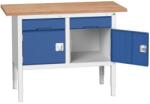 bott Verso műhelyasztal, állítható magasságú, 83-93 x 125 x 60 cm, multiplex, 2 fiók, 2 szekrény, szürke-kék