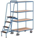 Variofit Polcos kocsi lépcsővel, 250 kg-ig, 4 polcos, kék