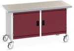 bott Mobil műhelyasztal Bott Cubio Tároló, 84 x 150 x 75 cm, 2 szekrény, linóleum, szürke-piros