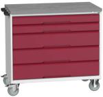 bott Verso mobil íróasztal fiókokkal, 98 x 105 x 60 cm, 5 fiókos, linóleum, szürke-piros