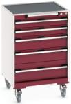 bott Cubio mobil fiókos szekrény, 98, 5 x 65 x 65 cm, 5 fiókos, matt, szürke-piros