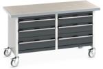 bott Cubio Storage mobil műhelyasztal, 84 x 150 x 75 cm, 6 fiók, linóleum, szürke-antracit