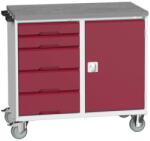 bott Karbantartó fiókos kocsi Bott Verso, 98 x 105 x 60 cm, 5 fiókos, szekrény, linóleum, szürke-piros