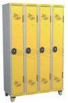 Acial hegesztett öltözőszekrény, 4 rekeszes, 300 mm, lábakon, hengerzárral, szürke/sárga