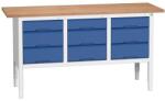 bott Verso műhelyasztal, állítható magasságú, 83-93 x 175 x 60 cm, multiplex, 9 fiókos, szürke-kék