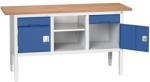 bott Verso műhelyasztal, állítható magasságú, 83-93 x 175 x 60 cm, multiplex, 2 fiók, 1 polc, 2 szekrény, szürke-kék