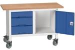 bott Verso Storage mobil műhelyasztal, 125 x 60 x 83 cm, multiplex, 3 fiók, 1 szekrény, szürke-kék