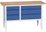 bott Verso műhelyasztal, állítható magasságú, 83-93 x 150 x 60 cm, multiplex, 3 fiókos, szürke-kék