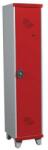 Acial hegesztett öltözőszekrény válaszfallal, 1 rekeszes, 400 mm, lábakon, hengerzárral, szürke/piros
