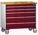 bott Cubio mobil fiókos szekrény, 99 x 105 x 65 cm, 5 fiókos, multiplex, szürke-piros