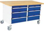 bott Mobil műhelyasztal Bott Cubio Storage, 84 x 150 x 75 cm, 6 fiókos, multiplex, szürke-kék
