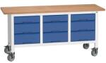 bott Verso Storage mobil műhelyasztal, 175 x 60 x 83 cm, multiplex, 9 fiókos, szürke-kék