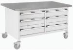 bott Mobil műhelyasztal Bott Cubio Tároló, 84 x 150 x 75 cm, 6 fiókos, linóleum, szürke-szürke