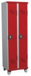 Acial hegesztett öltözőszekrény, 2 rekeszes, 300 mm, lábakon, forgóretesszel, szürke/piros