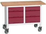 bott Mobil műhelyasztal Bott Verso Storage, 125 x 60 x 83 cm, multiplex, 6 fiókos, szürke-piros