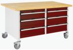 bott Mobil műhelyasztal Bott Cubio Storage, 84 x 150 x 75 cm, 6 fiókos, multiplex, szürke-piros