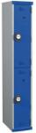 Acial hegesztett öltözőszekrény, 2 rekeszes, 300 mm széles, számkódos zárral, szürke/kék