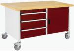 bott Cubio Storage mobil műhelyasztal, 84 x 150 x 75 cm, 3 fiók, szekrény, multiplex, szürke-piros