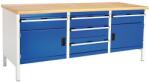 bott Műhelyasztal Bott Cubio Tároló, 84 x 200 x 75 cm, 2 szekrény, 5 fiók, multiplex, szürke-kék