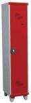 Acial hegesztett öltözőszekrény válaszfallal, 1 rekeszes, 400 mm, lábakon, forgóretesszel, szürke/piros