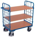 Variofit Polcos kocsi fogantyúval és hálós oldalakkal, 500 kg-ig, 3 polcos, 122 x 118, 5 x 62 cm, kék